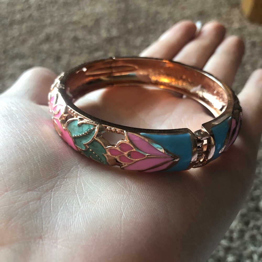 Gold Floral Multicolored Bangle Bracelet